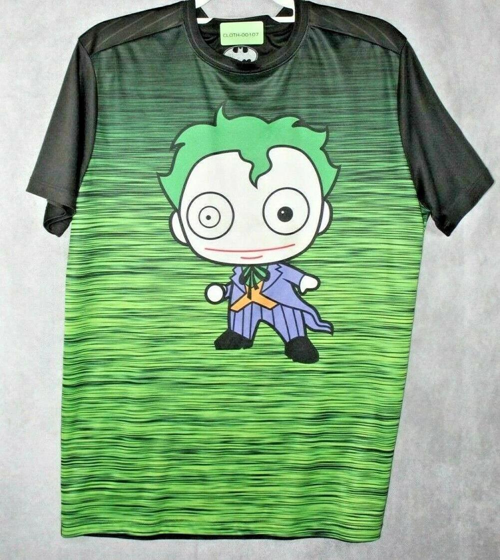 Batman Shirt Mens L Green Short Sleeve Joker Graphic Polyester Athletic